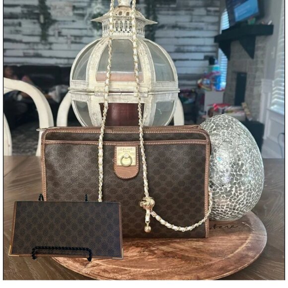 Celine Vintage Macadam clutch crossbody and Leather bifold wallet GUC - Picture 1 of 16